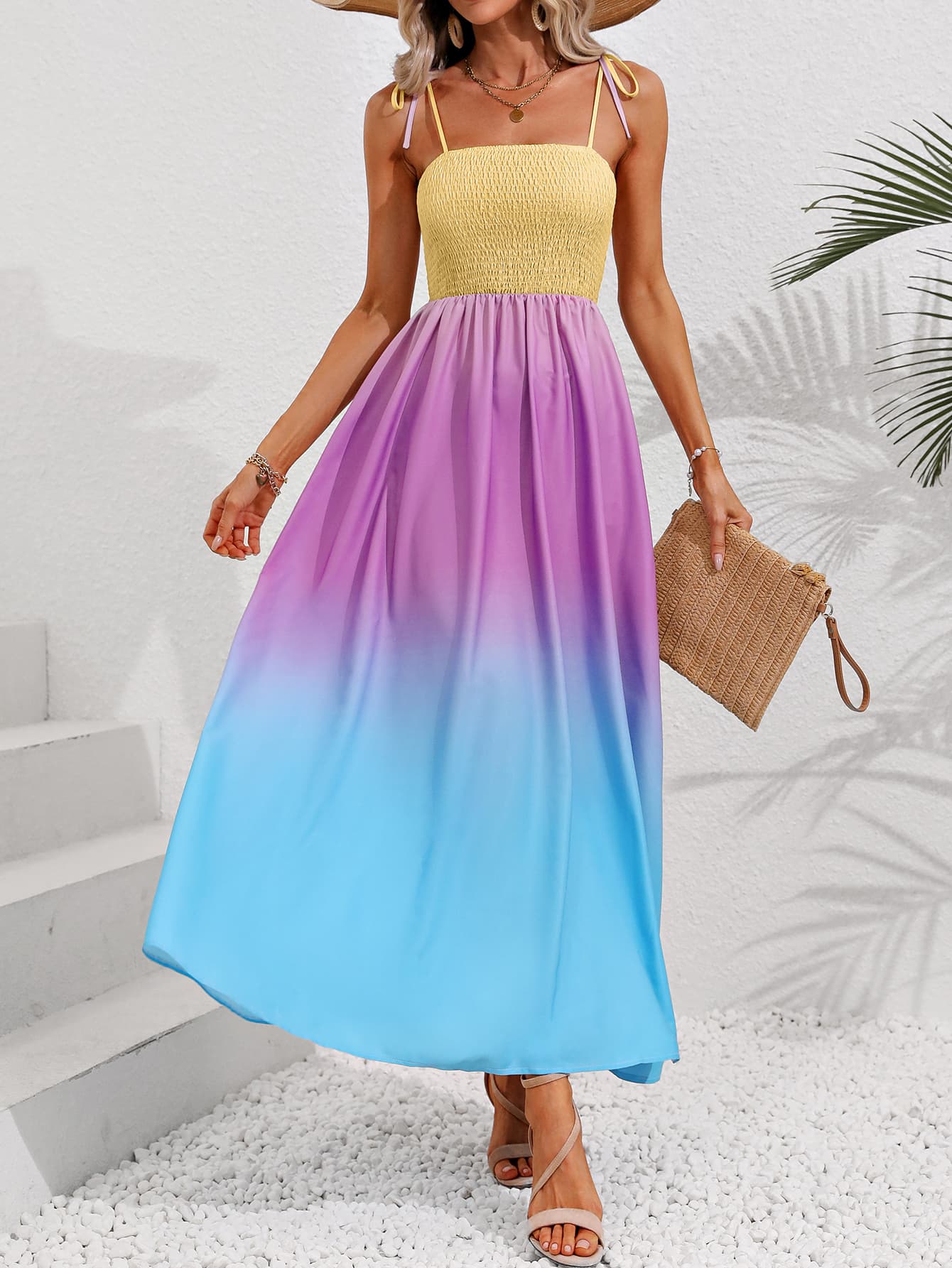 Gradient Spaghetti Strap Tie Maxi Dress