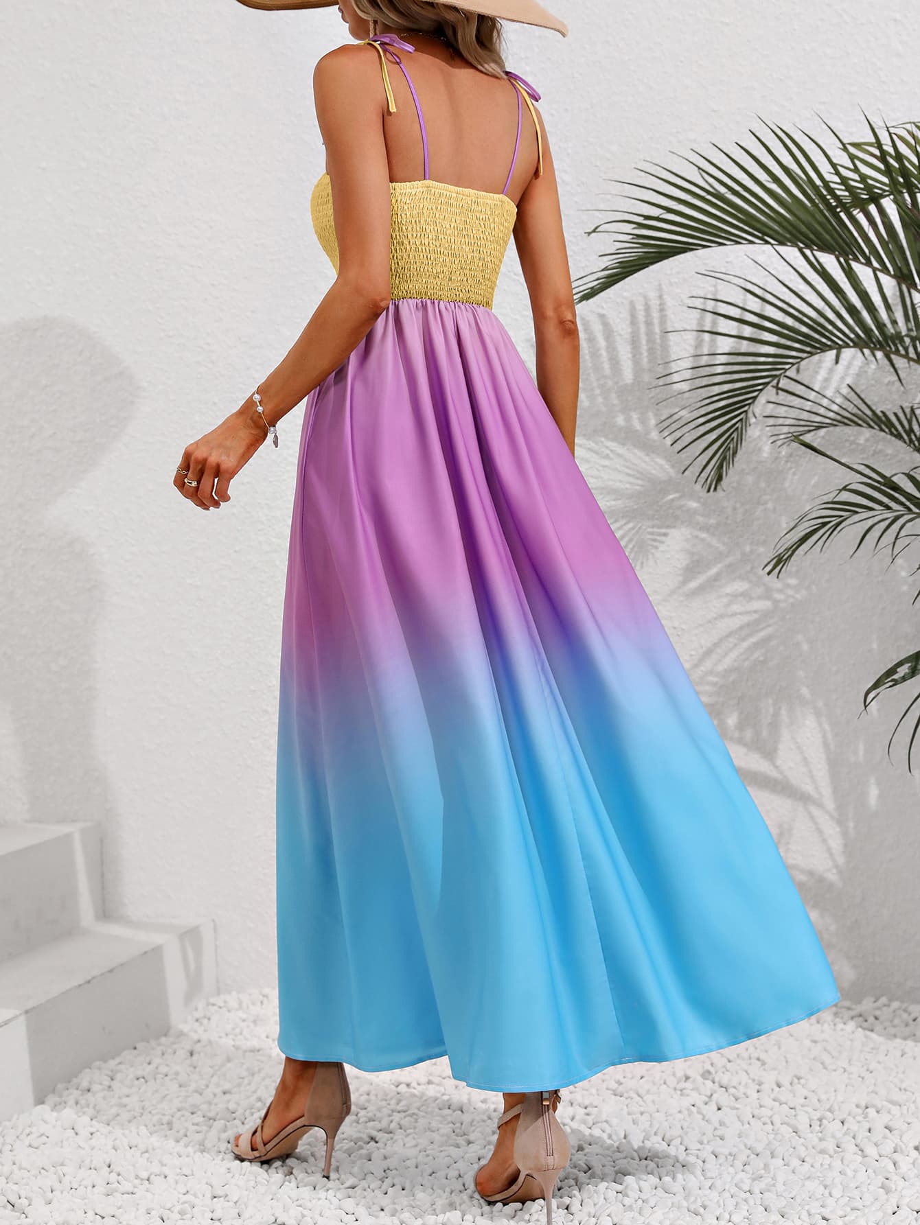 Gradient Spaghetti Strap Tie Maxi Dress