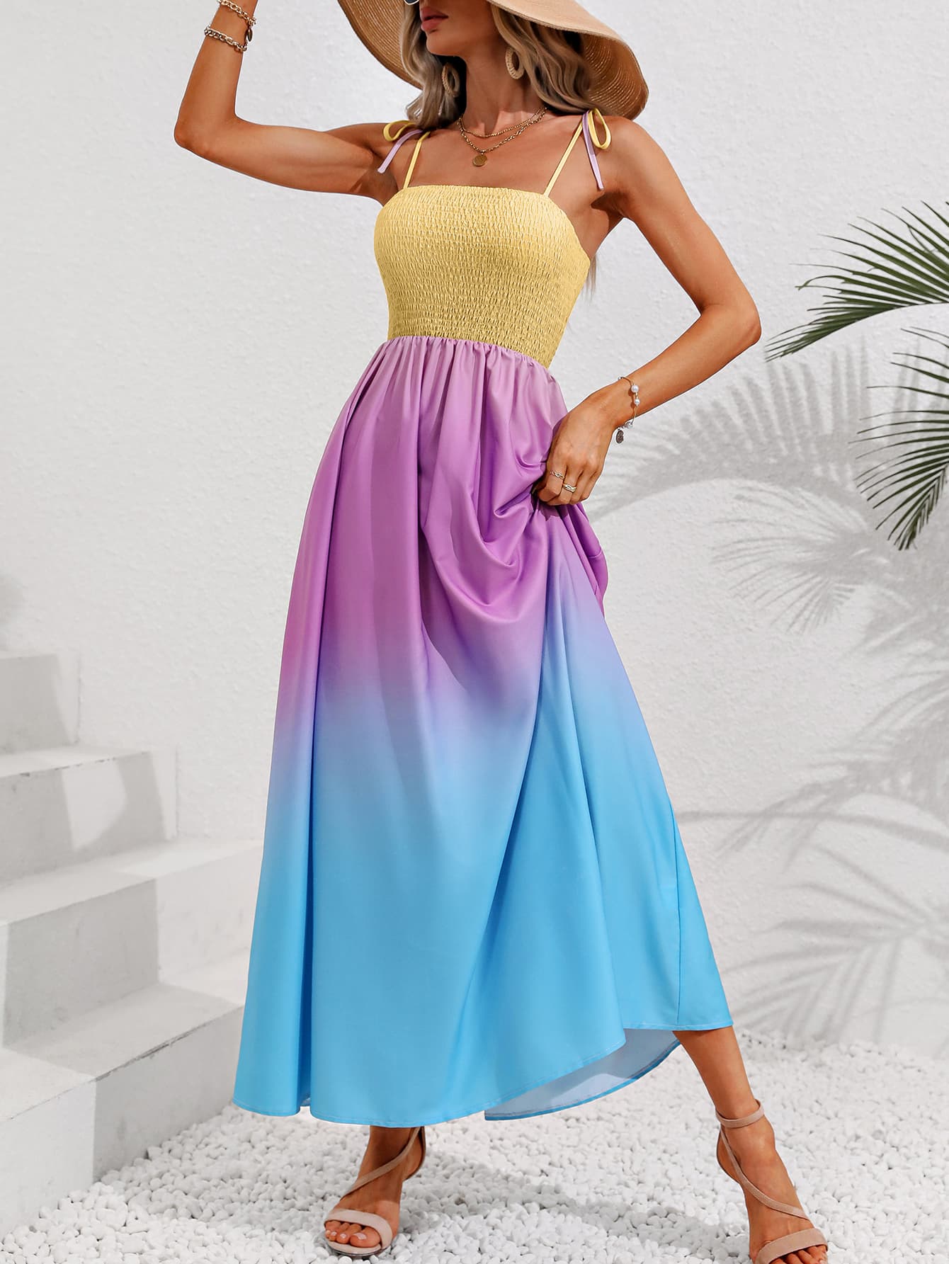 Gradient Spaghetti Strap Tie Maxi Dress