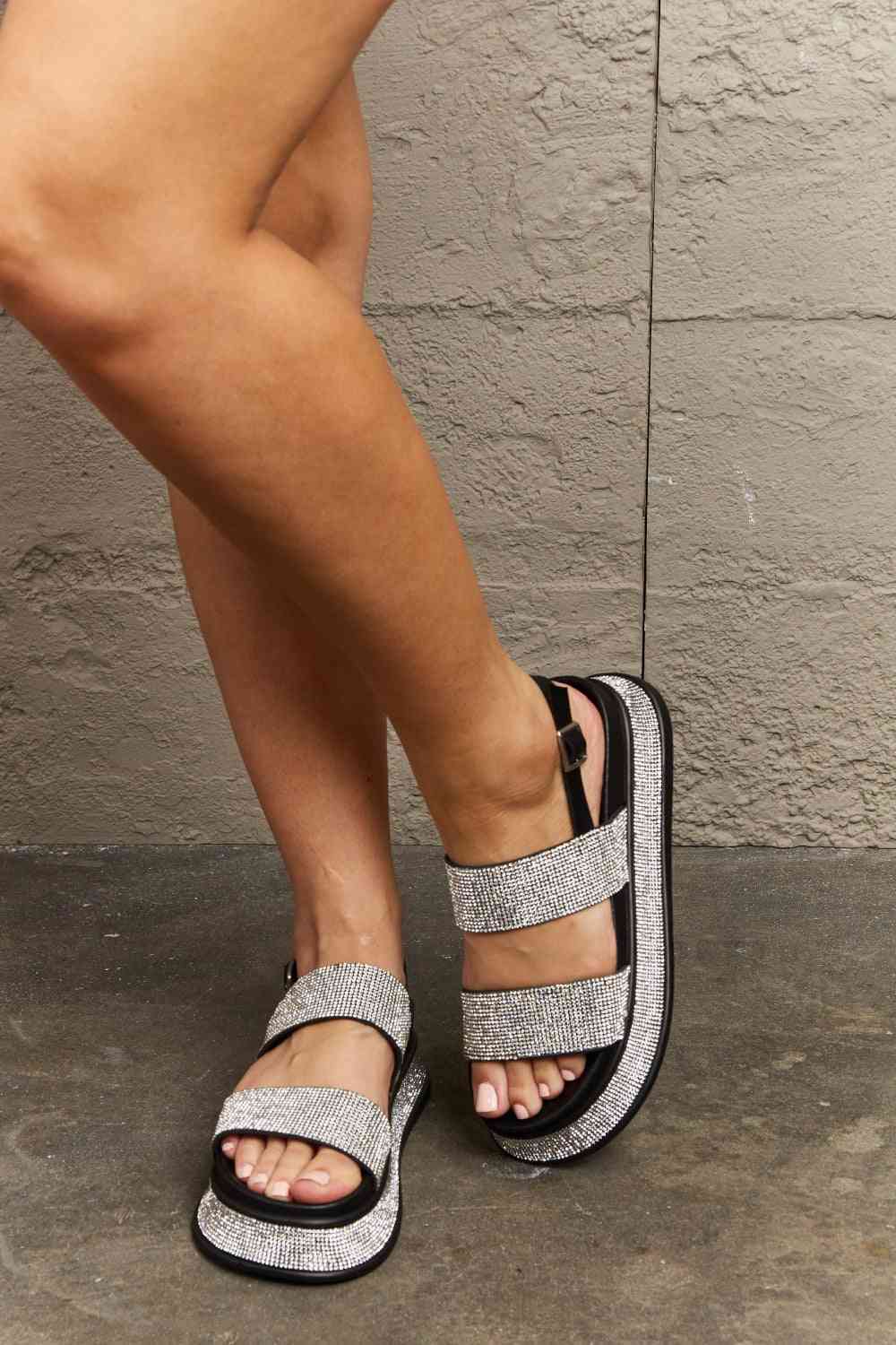 Qupid Shine On Platform Rhinestone Sling back Sandal