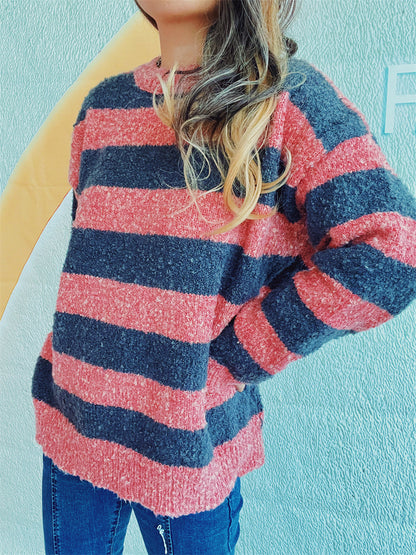 Striped Round Neck Long Sleeve Sweater