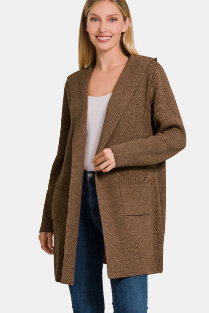 Zenana Hooded Open Front Sweater Cardigan