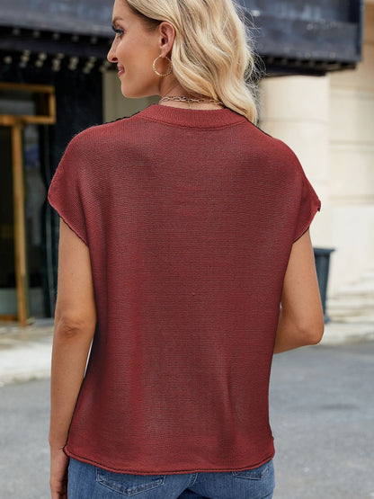 Exposed Seam Round Neck Short Sleeve Sweater