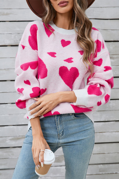 Angel Wings Heart Contrast Round Neck Long Sleeve Sweater