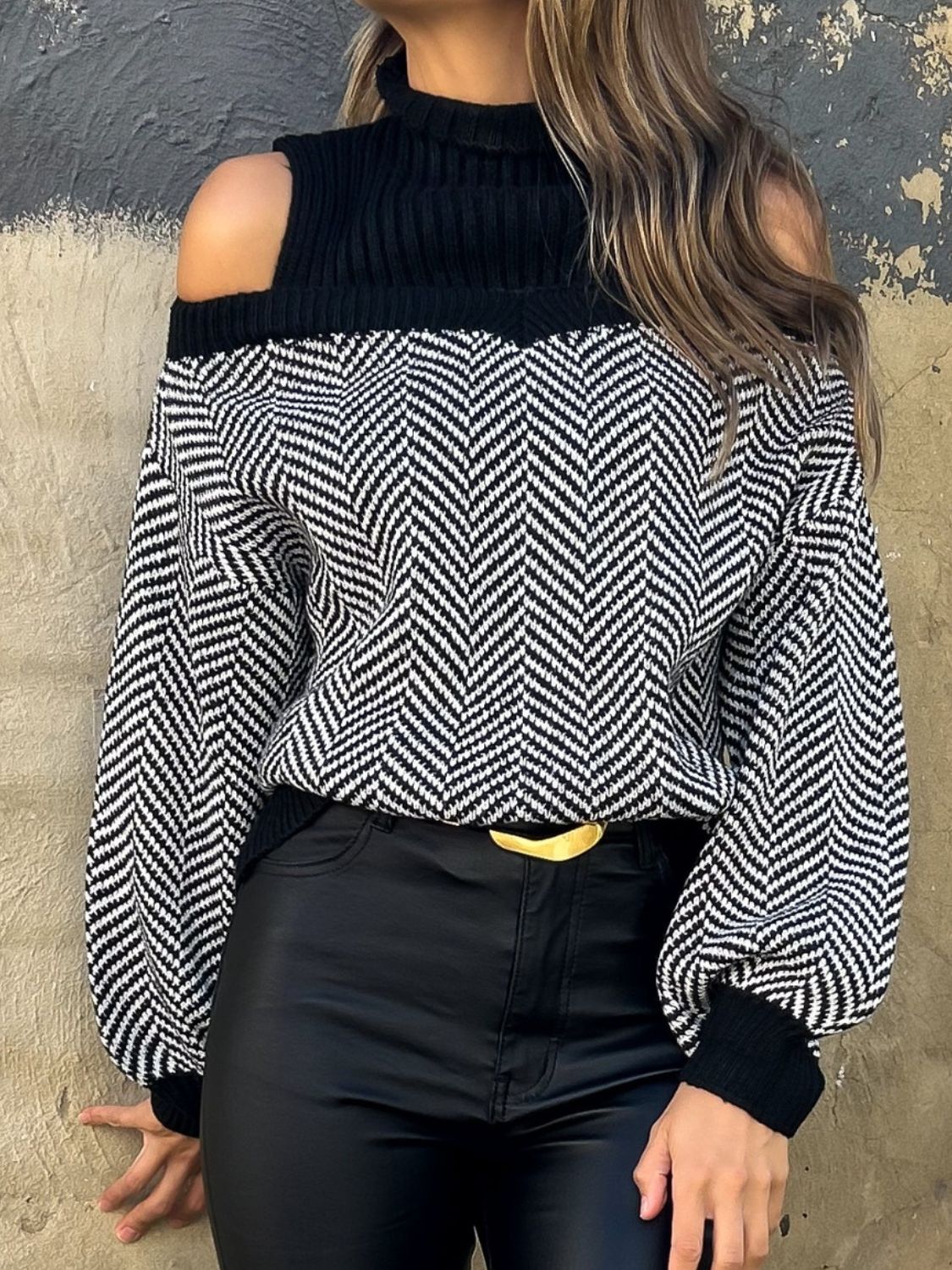 Neck Cold Shoulder Sweater