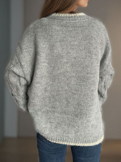 Cable Knit Round Neck Long Sleeve Sweater