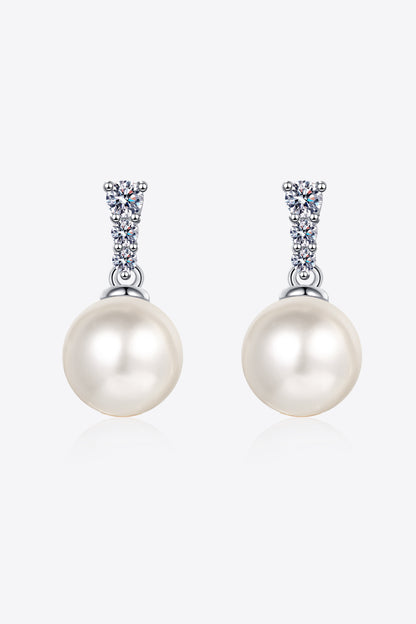 Moissanite Pearl Drop Earrings