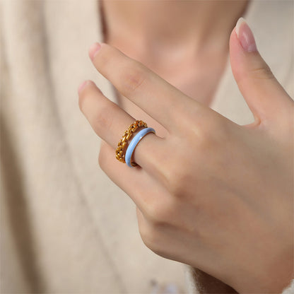 Enamel 18K Gold-Plated Open Ring