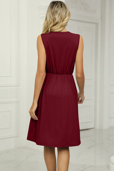 Pocketed V-Neck Wide Strap Dress