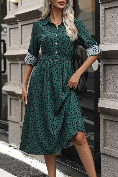 Printed Tied Half Button Dress