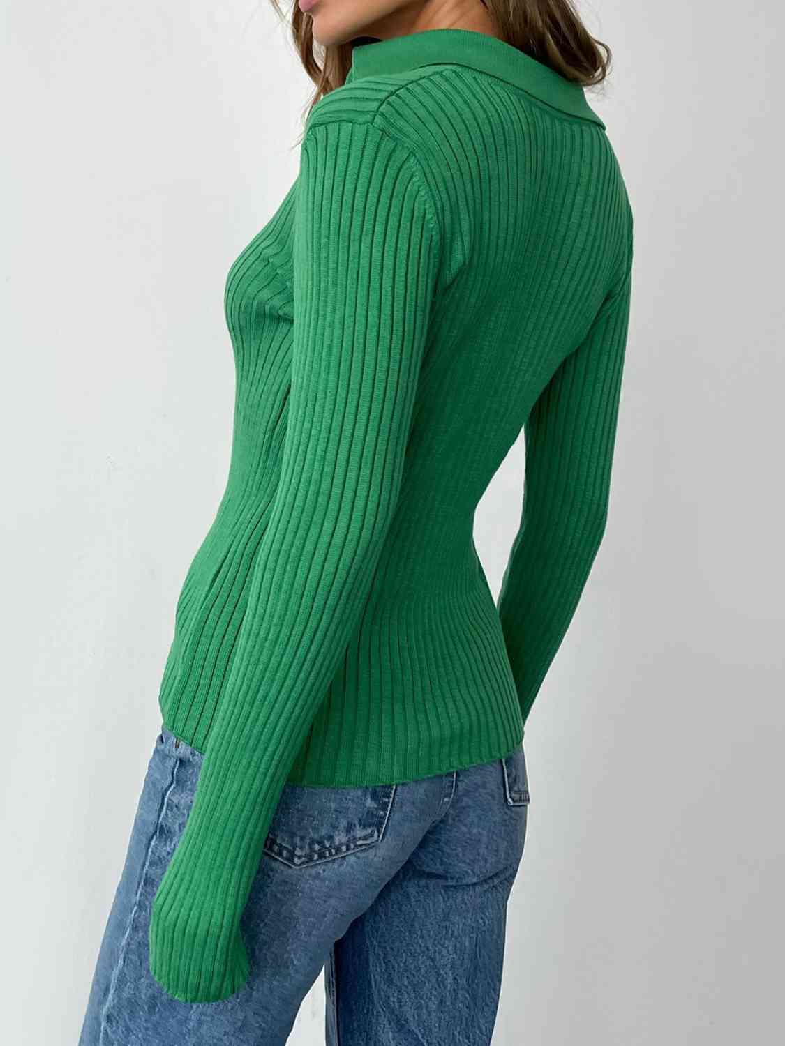 Johnny Collar Rib-Knit Top