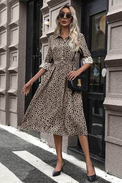 Printed Tied Half Button Dress