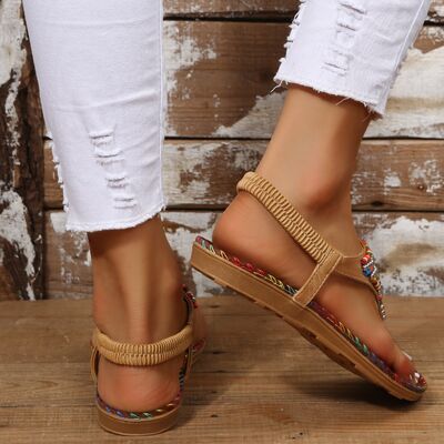 Beaded PU Leather Open Toe Sandals