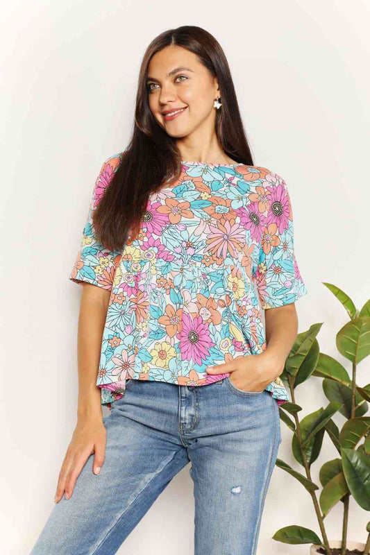 Double Take Floral Round Neck Baby doll Top