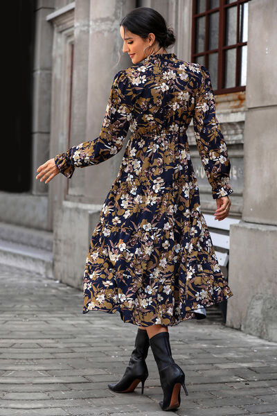 Floral Flounce Sleeve Tiered Dress